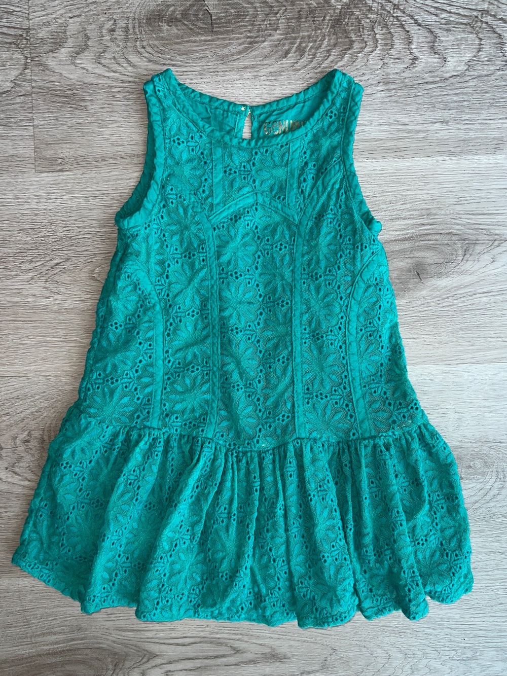 Genuine Kids OshKosh Girls Teal Lace Eyelet Drop-Waist Flare Dress Size 2T